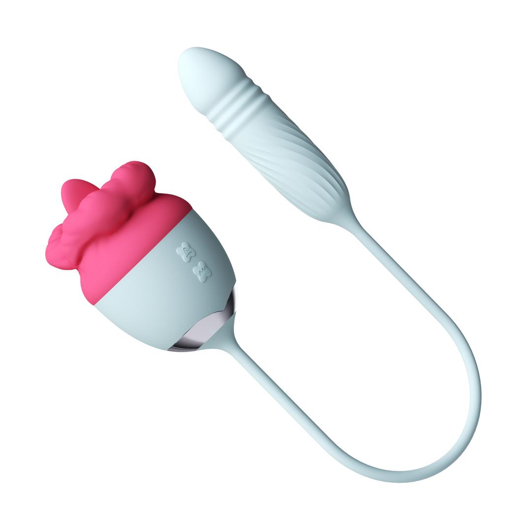 pink tongue and lips connected to long stem and thruster 