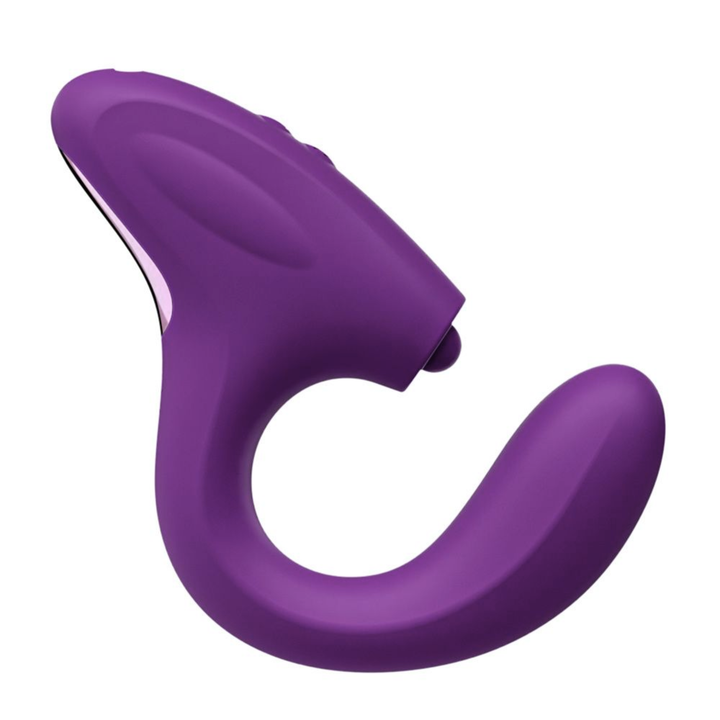side view of Tapping Dual Action Vibe smooth silicone 