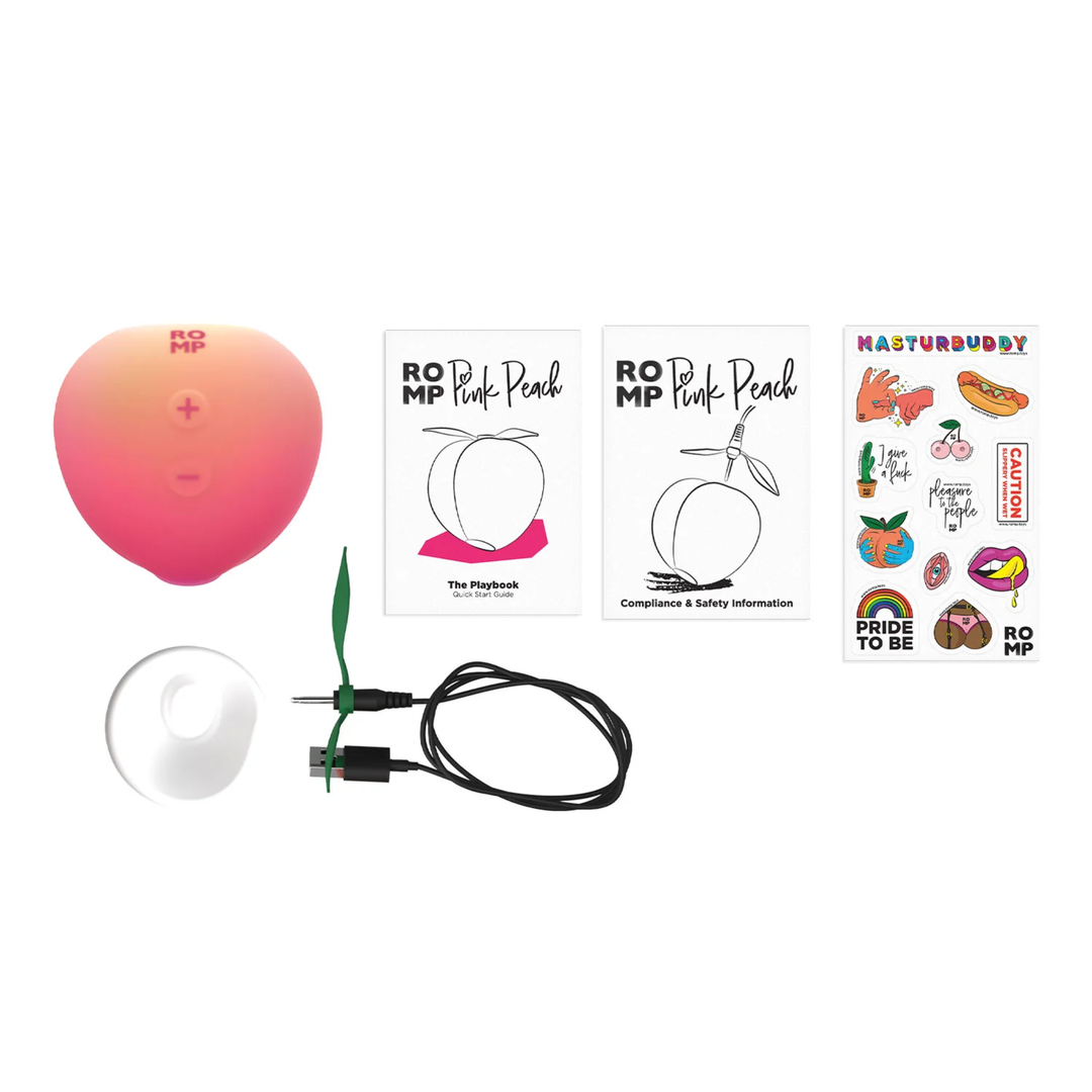 product contents from ROMP Pink Peach Rechargeable Clitoral Stimulator 