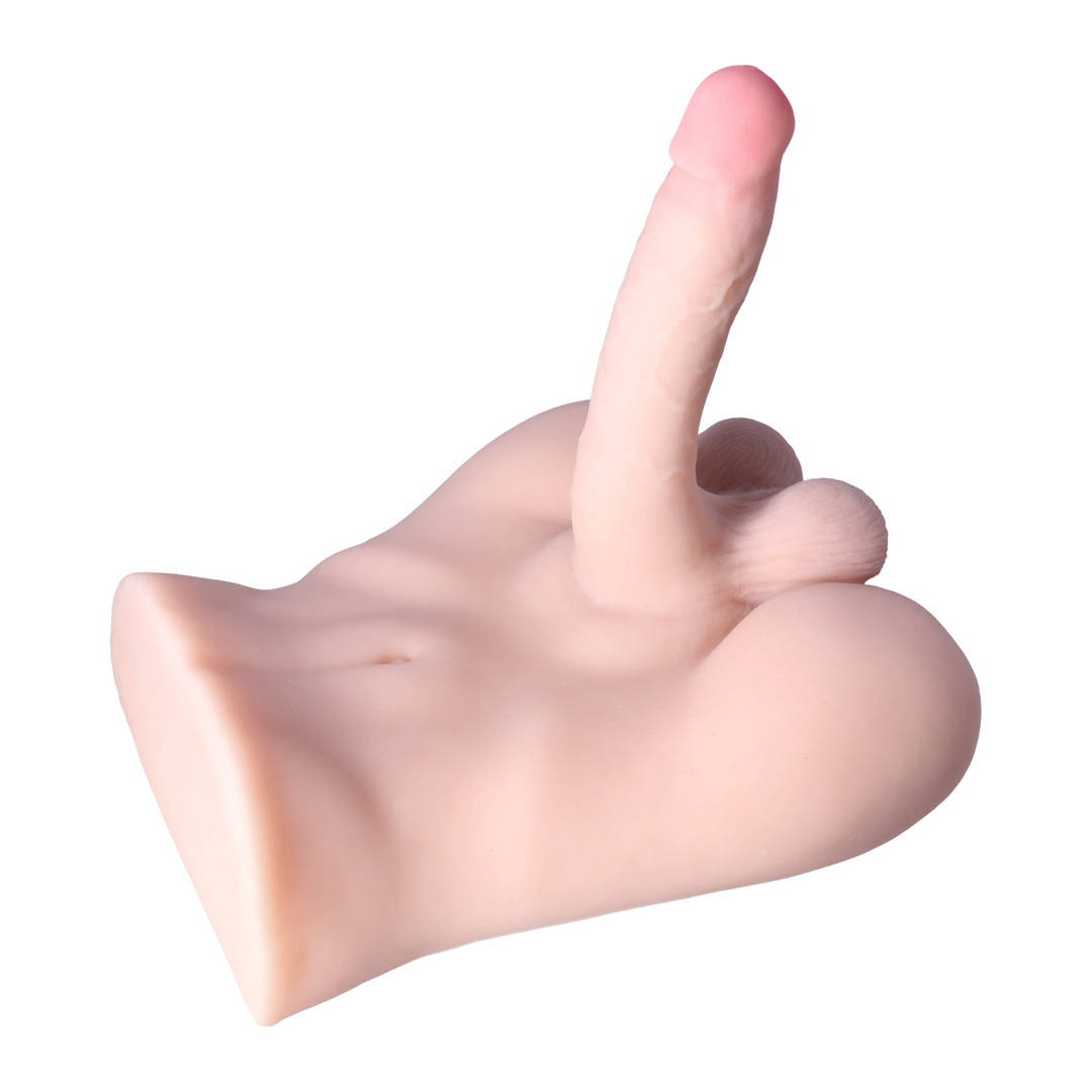 posable dildo slanted downward beige male torso with posable dildo realistic penis