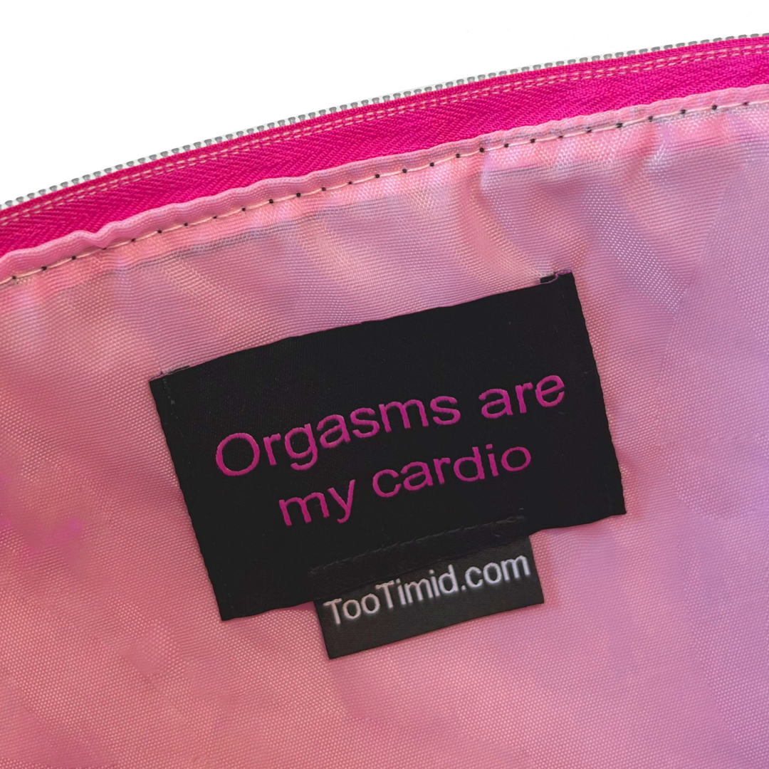 orgasms are my cardio inner tag Classy Quilted Fabric Storage Bag for Your Sex Toys and Lubes 