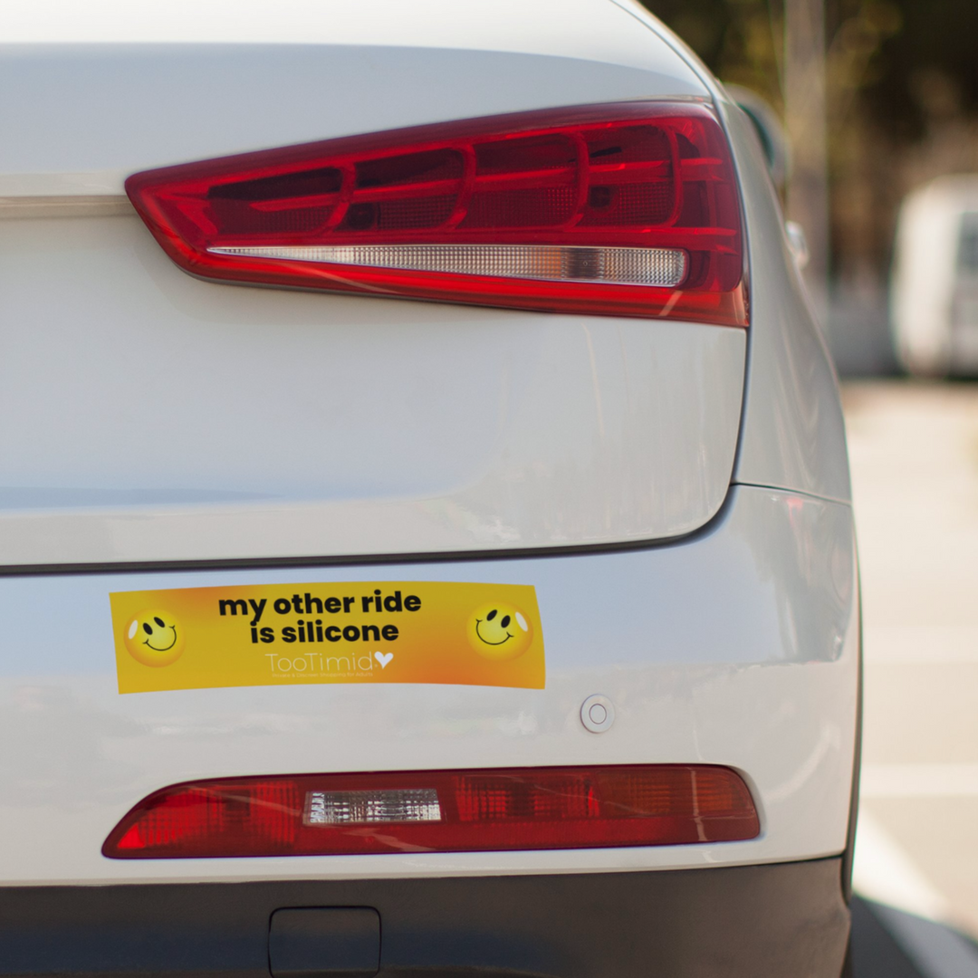 My other ride is silicone TooTimid bumper sticker on back of car