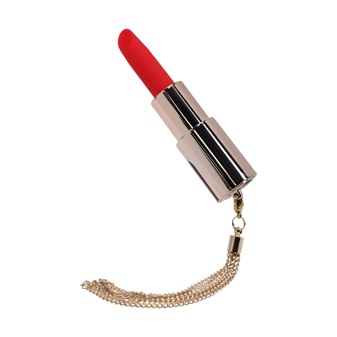 Loveline Candy Lipstick Rechargeable Silicone Vibrator with Interchangeable Heads with cap removed 