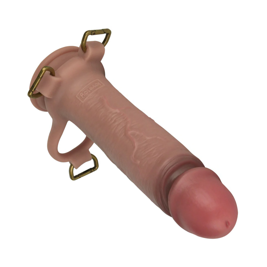 angled view of hollow dildo from INGEN 9 inch Enhanced Hollow Strap-On Set 