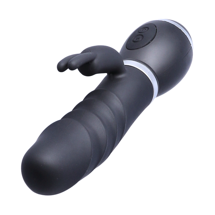 tapered tip from black rippled silicone rabbit vibrator  