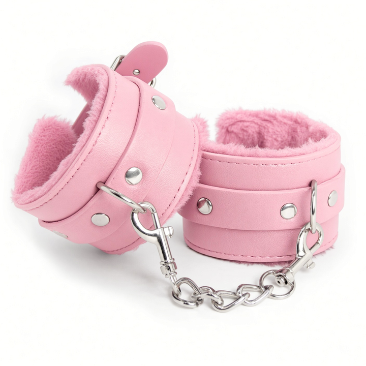 pink Adjustable Leather Faux Fur Lined Wrist Cuffs