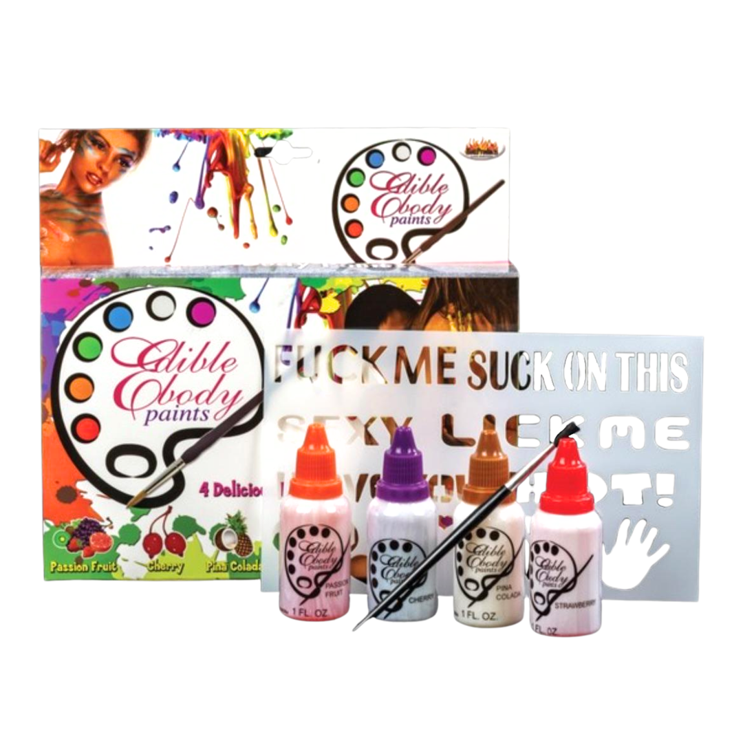 product contents from Edible Body Paints Kit Assorted Colors and Flavors set of 4 