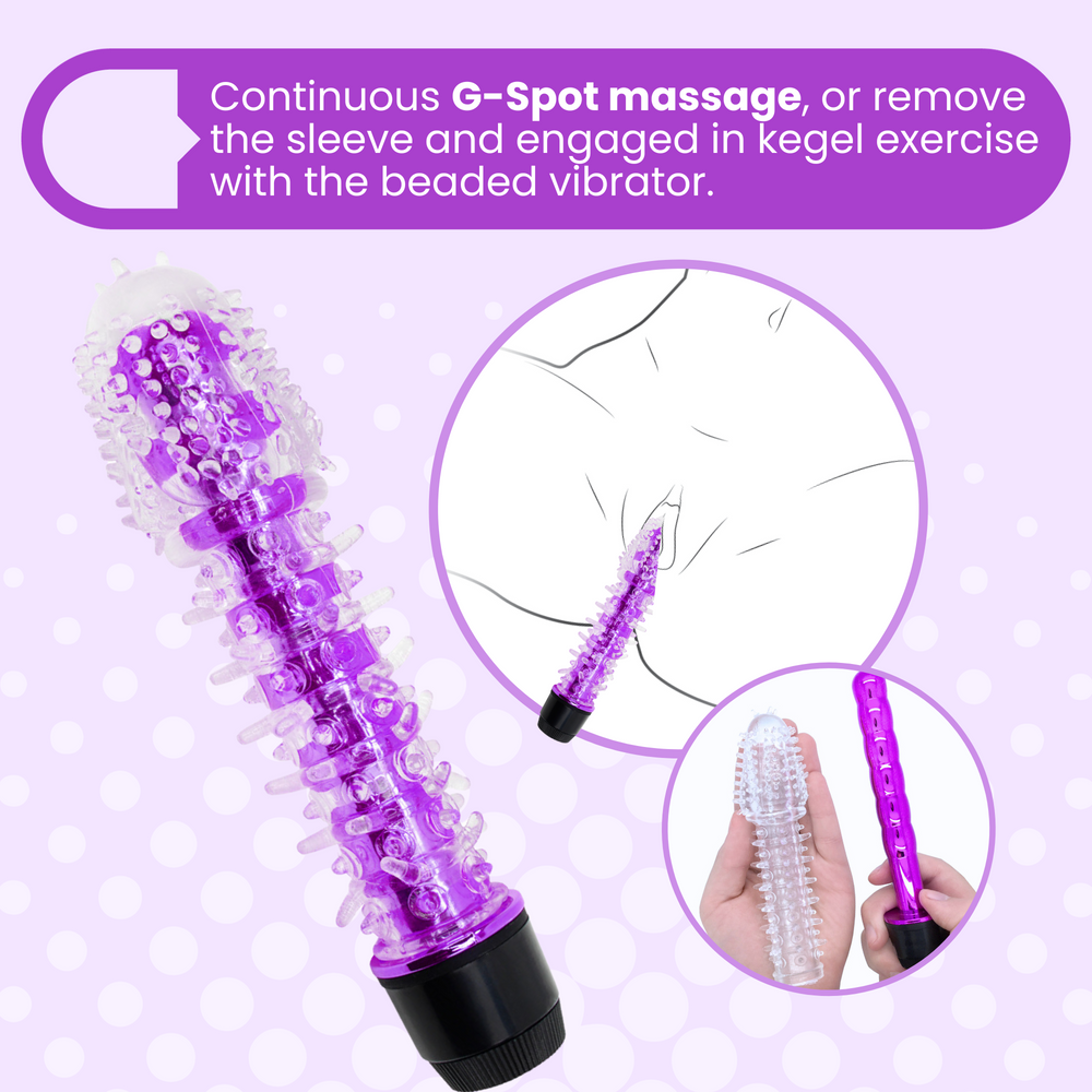 Continuous G-Spot massage or remove the sleeve and engage in kegel exercise with the beaded vibrator