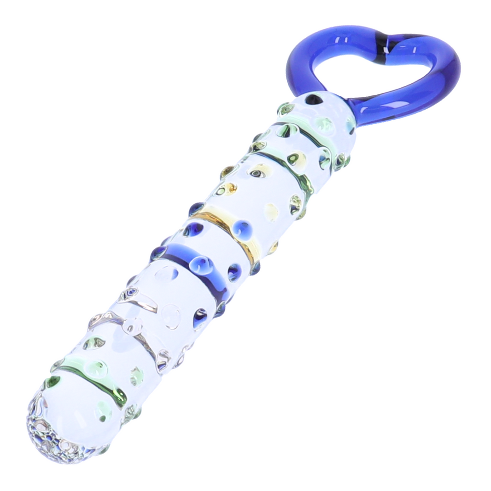 bumpy glass dildo with heart shaped handle 