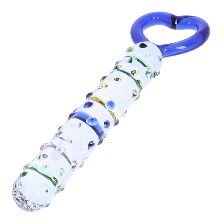 bumpy glass dildo with heart shaped handle 