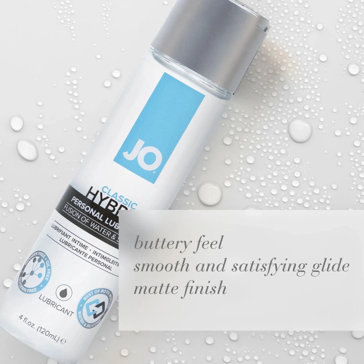 buttery feel smooth and satisfying glide matte finish JO Classic Hybrid Lubricant