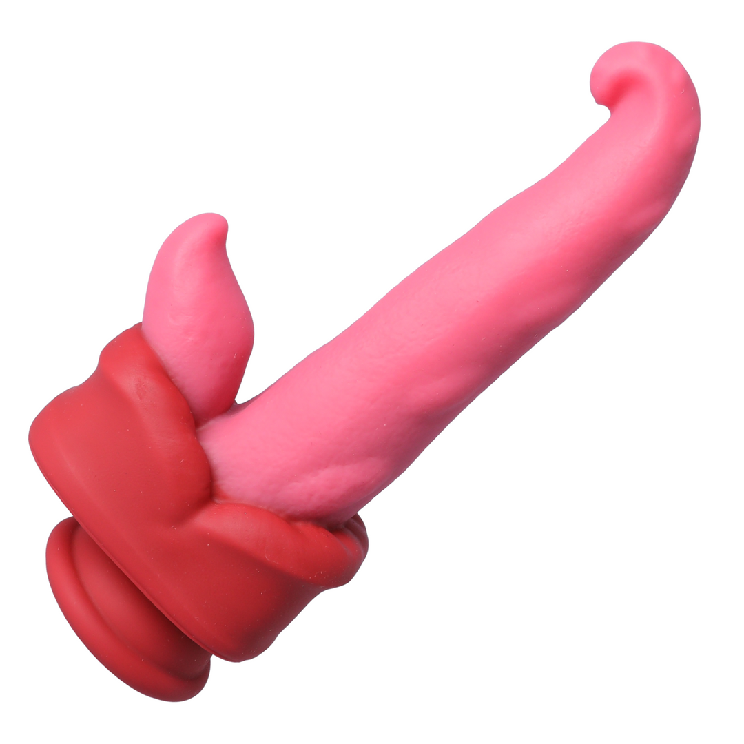 side view of Thrusting, vibration dildo with remote control  double tongues 