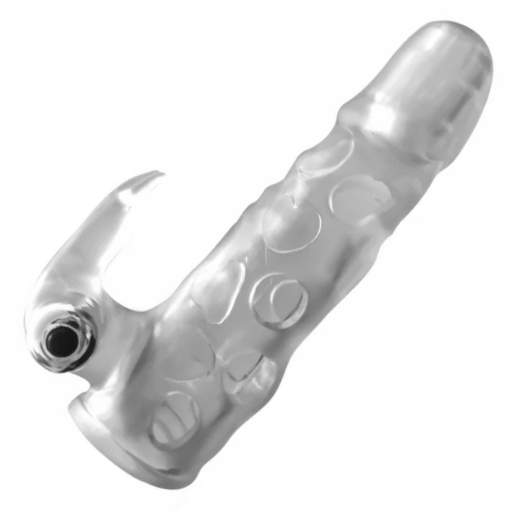 Wet Dreams Jacked Rabbit Silicone Penis Extender - Clear, as seen laying on side diagonally 
