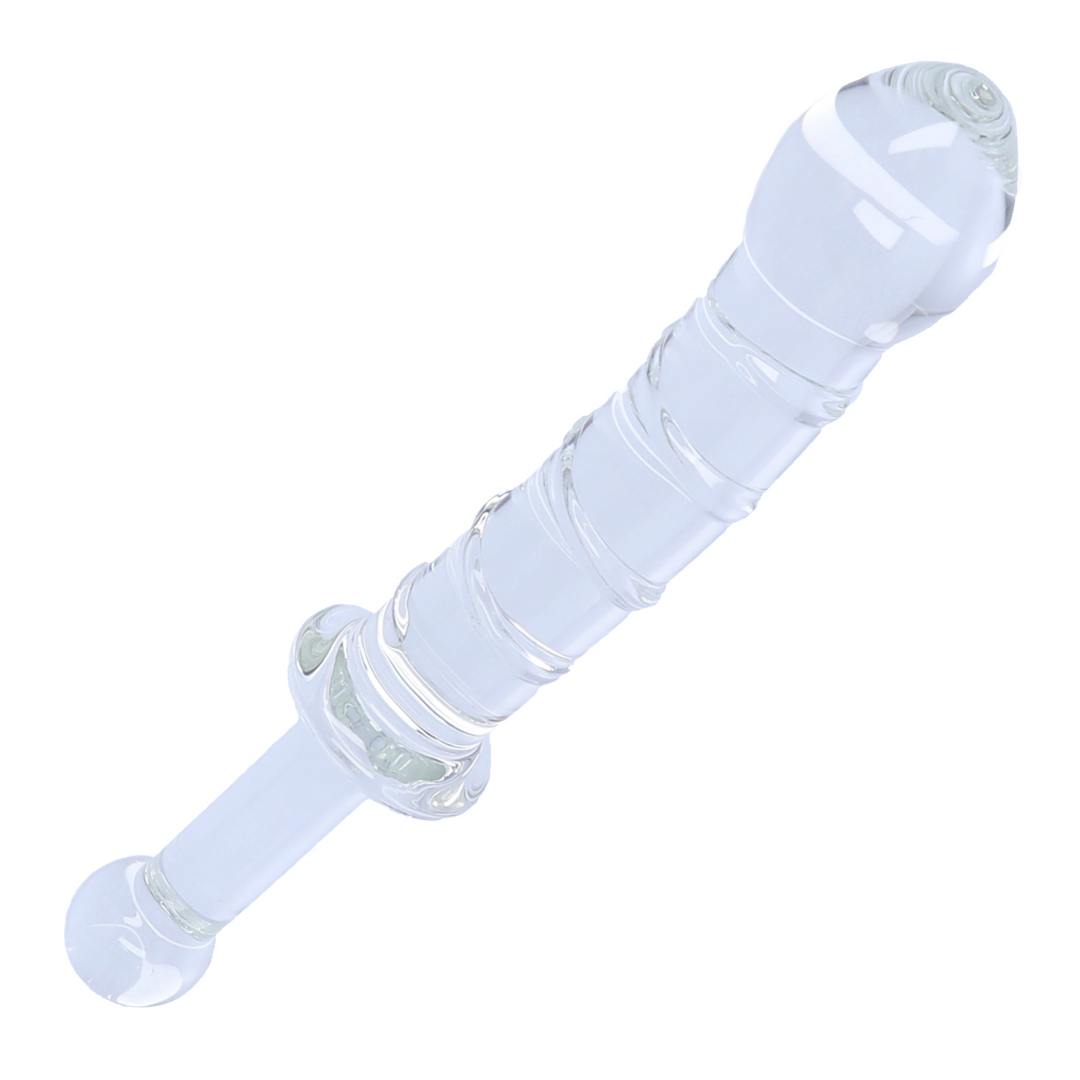 Clear Textured Glass Dildo w/ Handle