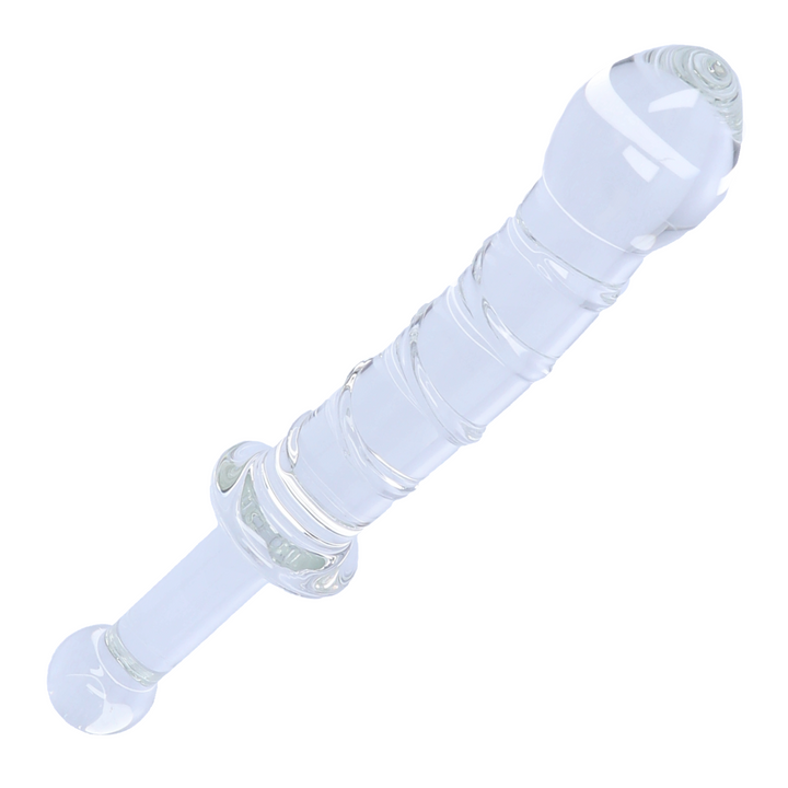 Clear Textured Glass Dildo w/ Handle
