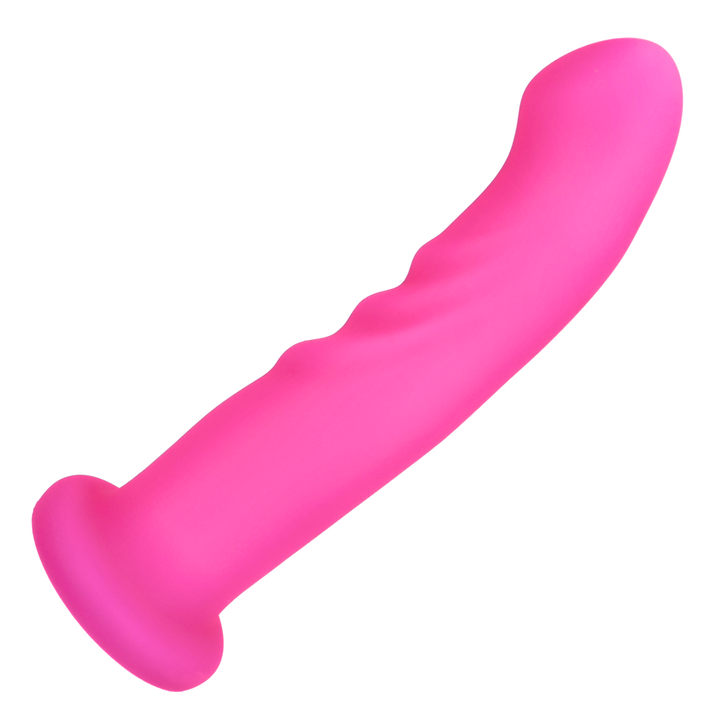 side view of hot pink Silicone Twirling Suction Cup G-Spot Dildo 
