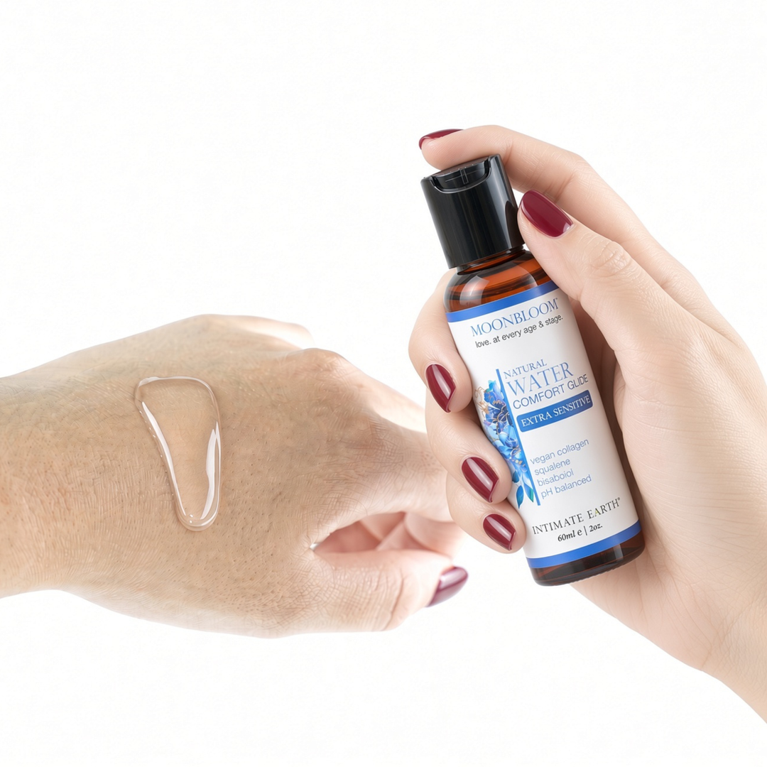 Moonbloom Natural Water Comfort Glide Extra Sensitive 2oz being applied to hand 