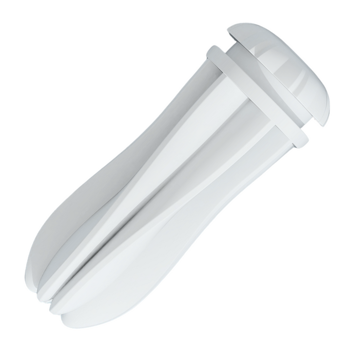 angled side view of inner tubing from tight male masturbator toy 