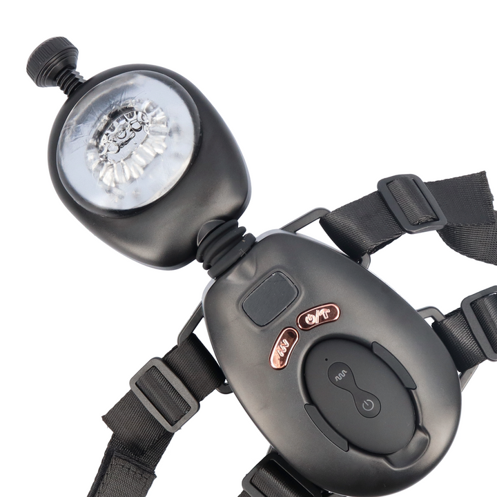 zoomed in view of Thrusting Masturbator with Remote and Adjustable Belts 