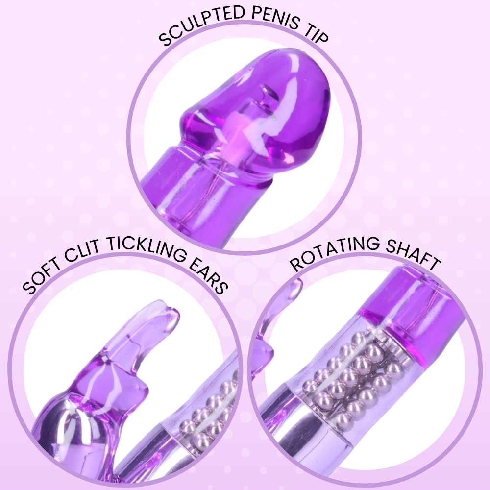 SCULPTED PENIS TIP, SOFT CLIT TICKLING EARS, & ROTATING SHAFT
