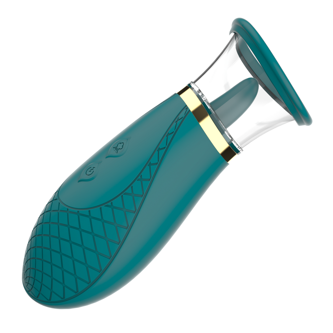 angled side view of Ikshana Clit Licking & Sucking Tongue | Handheld Clit Pump 