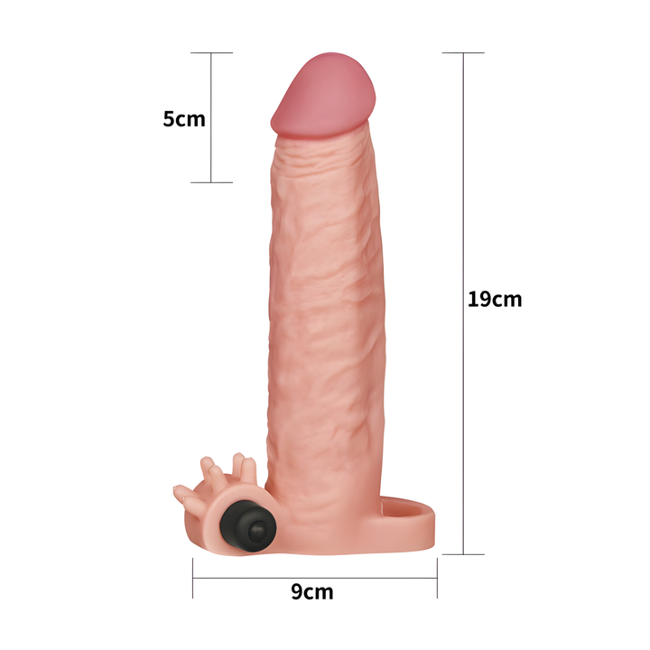 product size dimensions for Vibrating 2 inch Penis Extension in beige 
