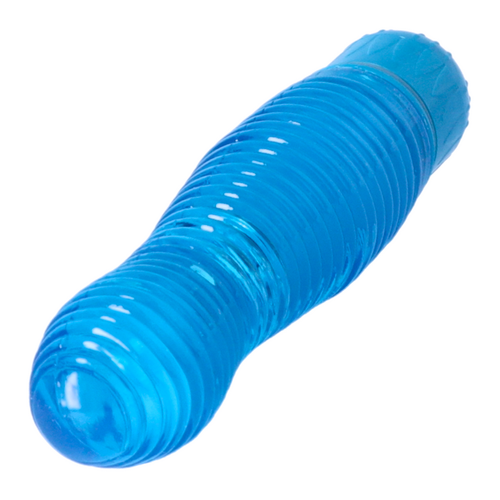 ribbed beehive vibrator from TopCat - view of tip from blue 
