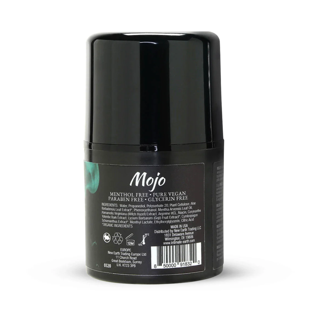 backside of MOJO Niacin and Yohimbe Prostate Stimulating Gel Lubricant 1oz 