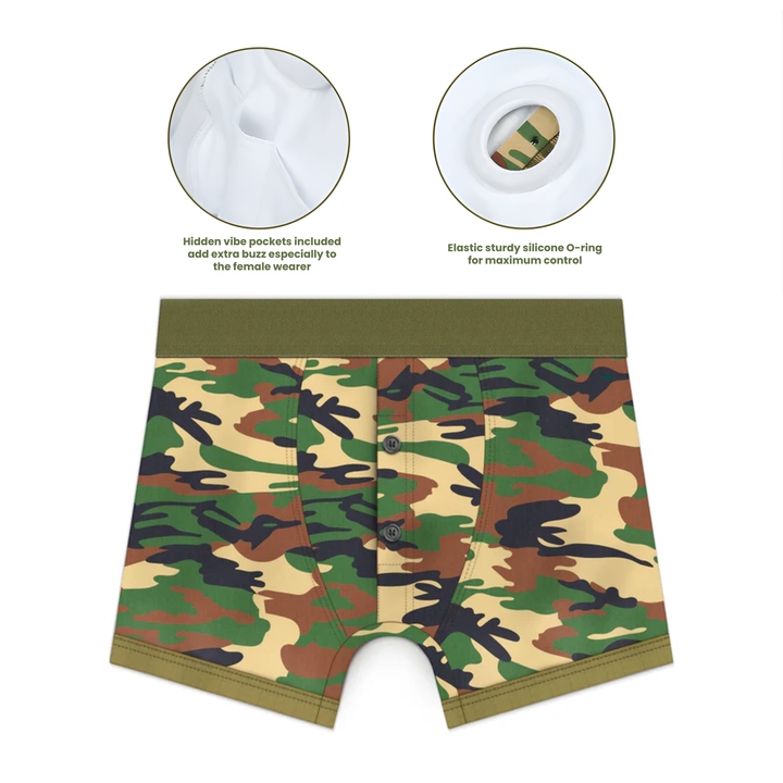 hidden vibe pockets included add extra buzz especially to the female wearer. Elastic sturdy silicone o-ring for maximum control 