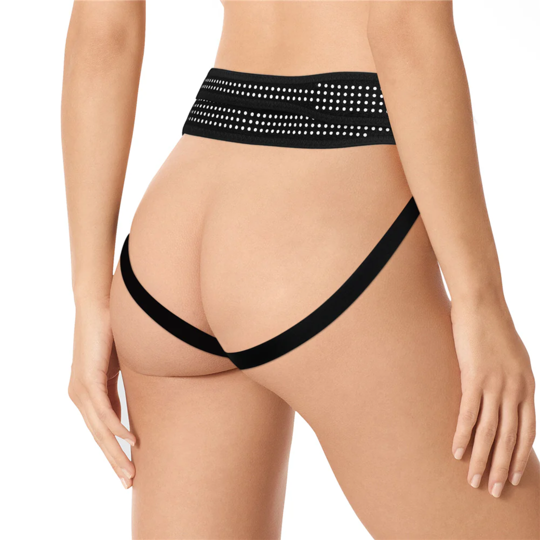 backside of INGEN Easy Strap-on Harness on a model 