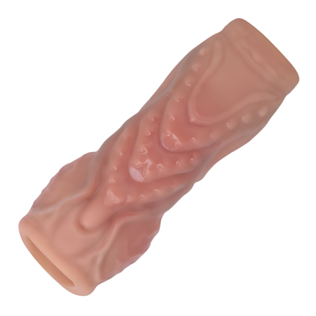 rippled texture on top of knotted fantasy penis sleeve 