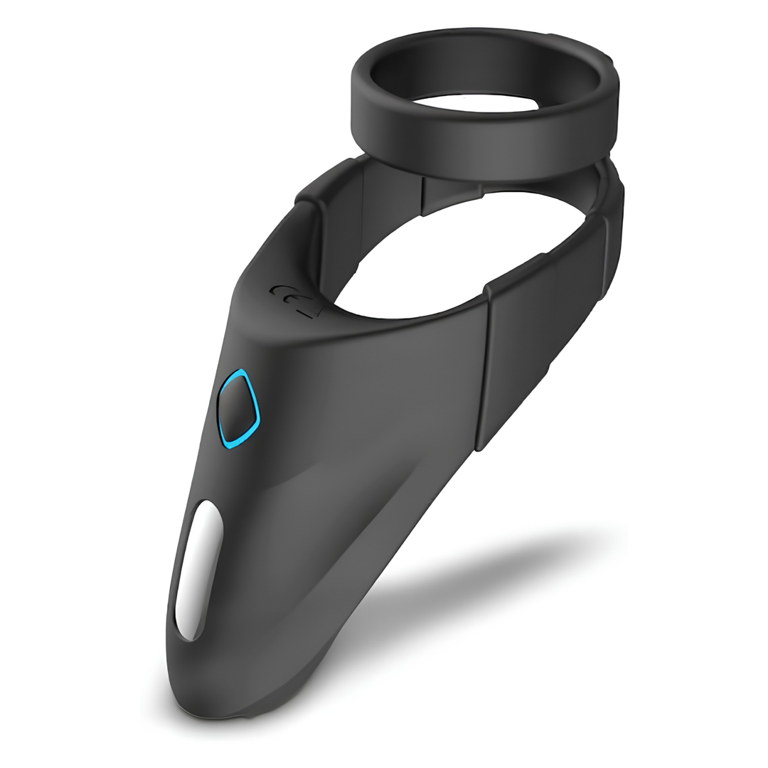 angled side view of Sperm Locking Dual Cock Ring with Taint Teaser 