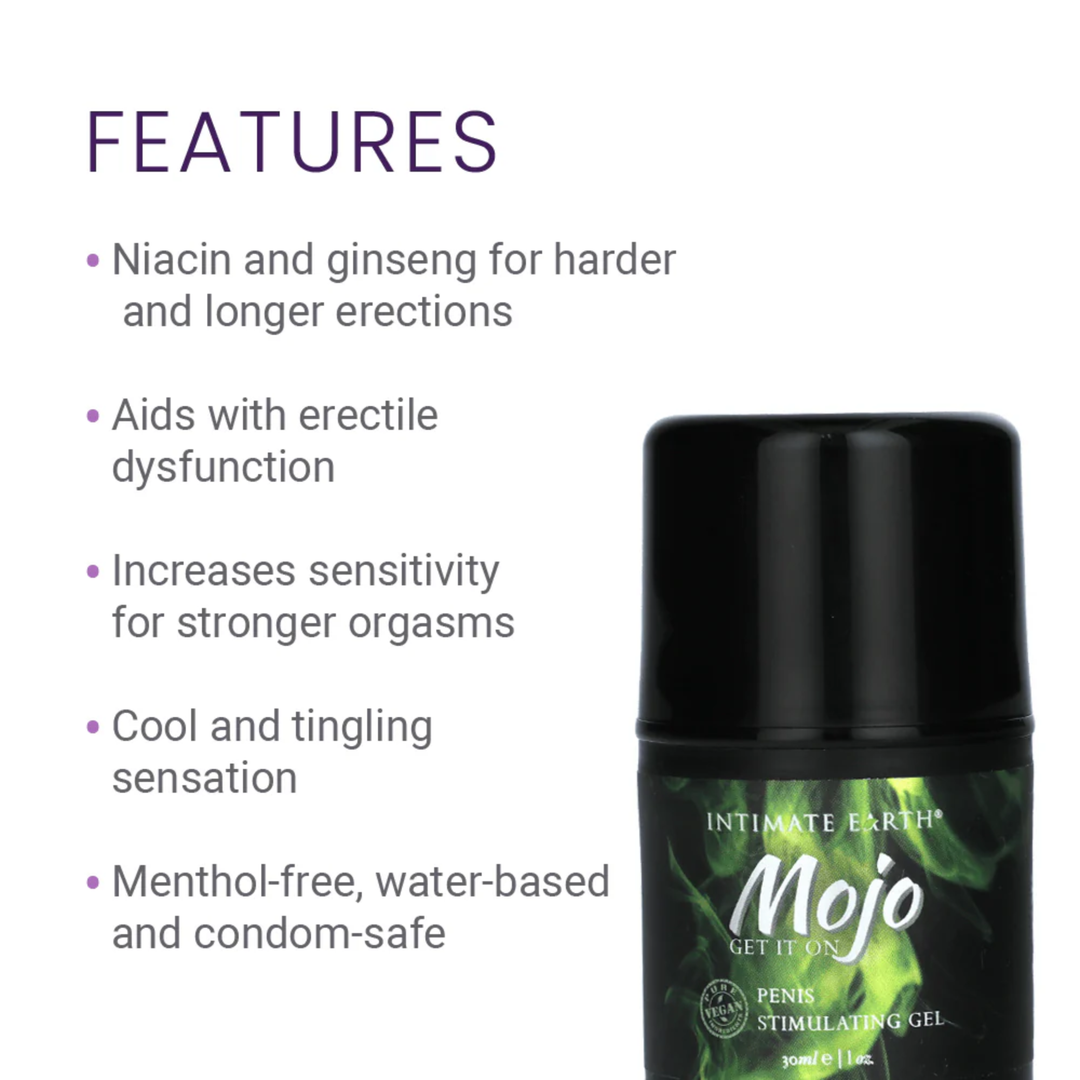 product features from MOJO Niacin and Ginseng Penis Stimulating Gel Lubricant 1oz