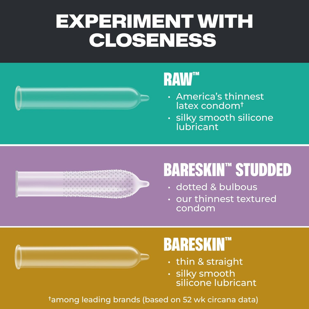 experiment with closeness, raw America thinnest condoms, bareskin studded dotted and bulbous, bareskin thin and straight. 