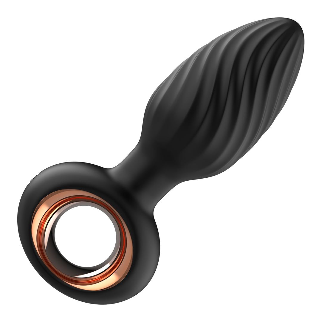 rippled black anal plug with rose gold handle 