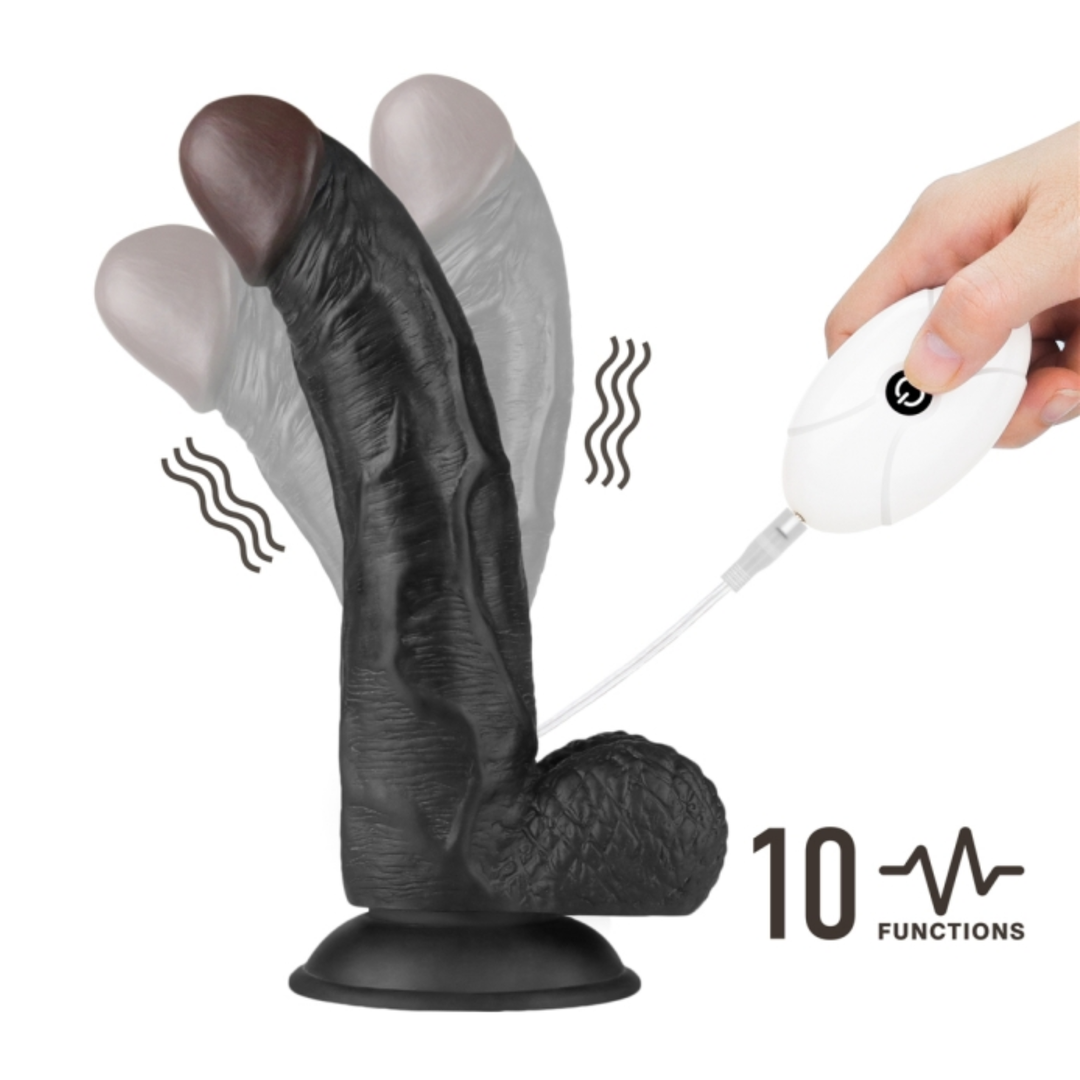hand using remote from vibrating 8.5 Inch Easy Strap-on Set  