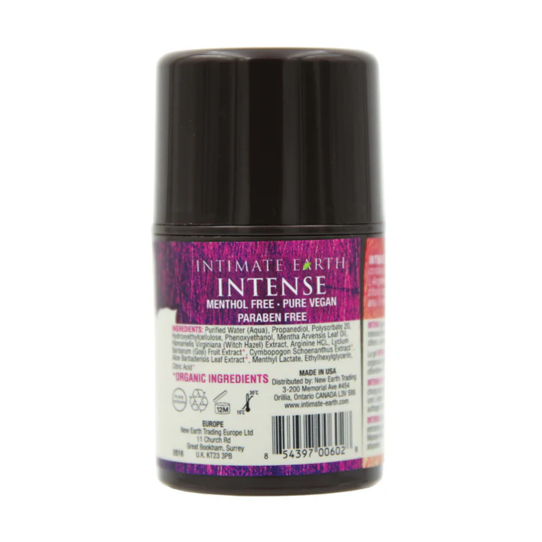 backside of Intimate Earth Intense Clitoral Arousal Serum 1 ounce 