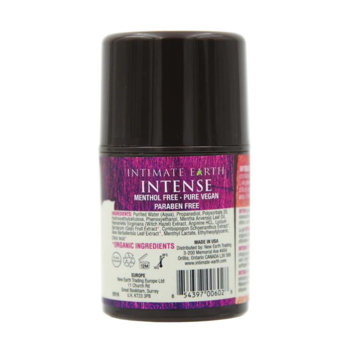 backside of Intimate Earth Intense Clitoral Arousal Serum 1 ounce 