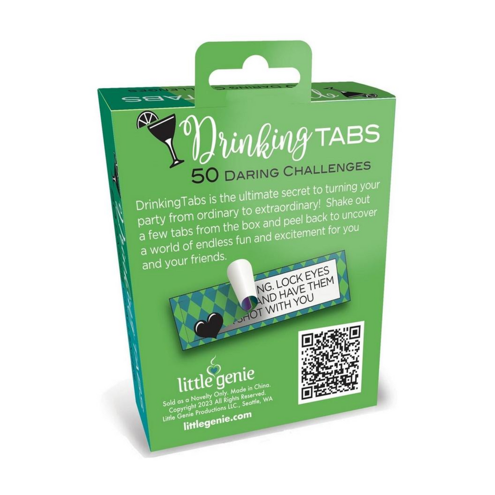backside of Drinking Tabs Drinking Game with instructions 