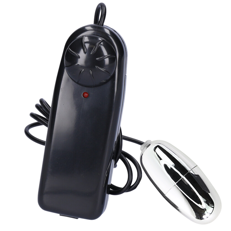 silver bullet vibrator with corded remote in black with multi-speed dial facing forward
