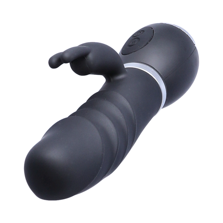 TooTimid black rippled silicone rabbit vibrator view of tip 