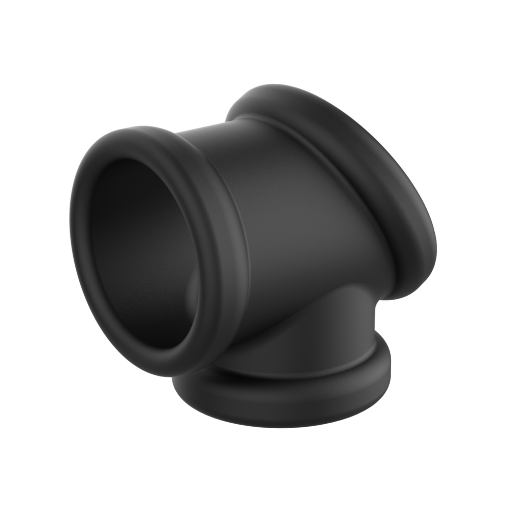 Constriction Cock Ring plus Ball Stretcher angled side view 