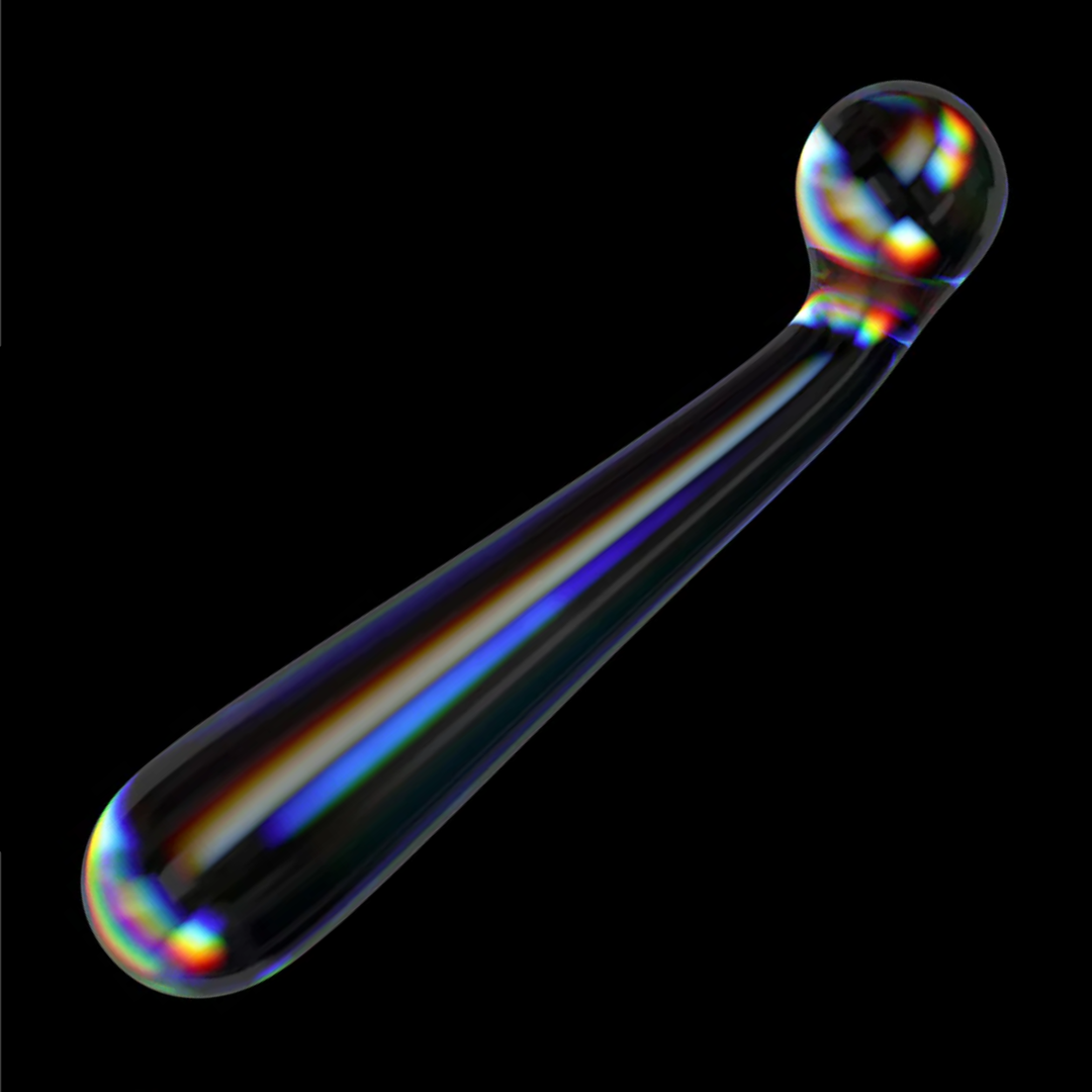 Lovetoy Twilight Gleam Alluring Arc Double Ended Glass Dildo black background 