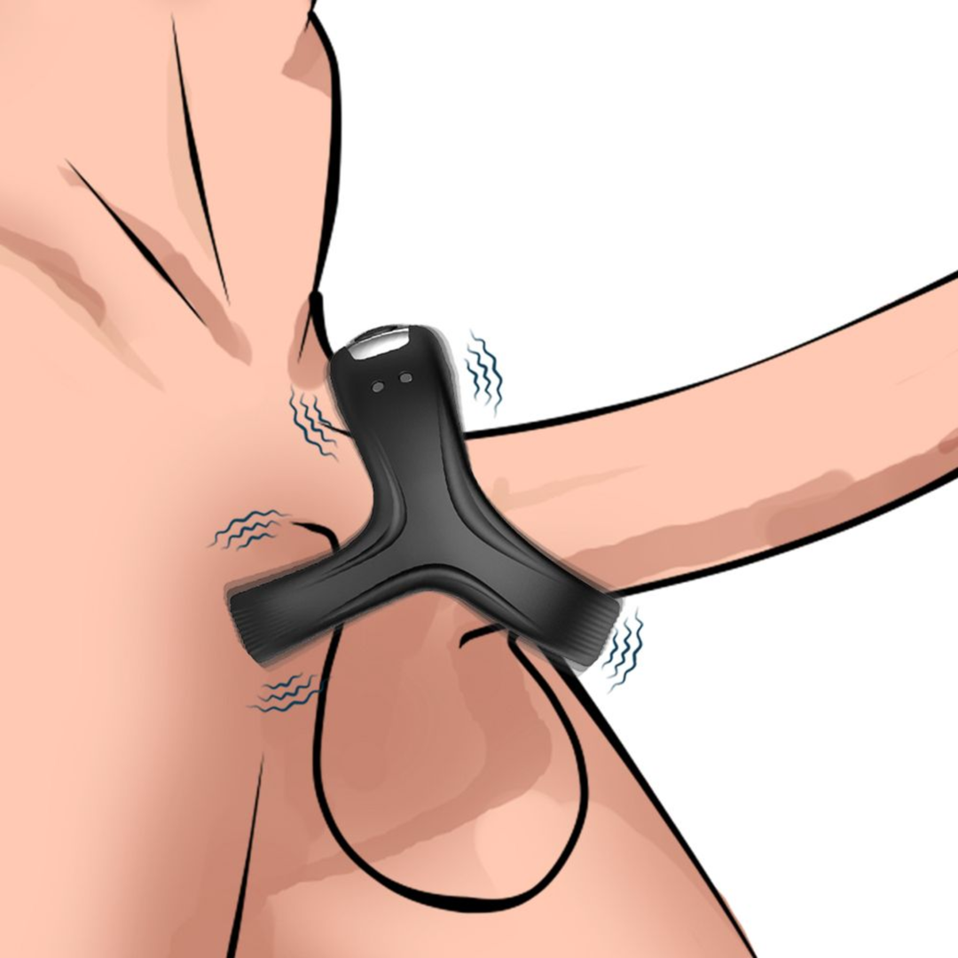 Vibrating Dual Cock Ring on a penis drawing 