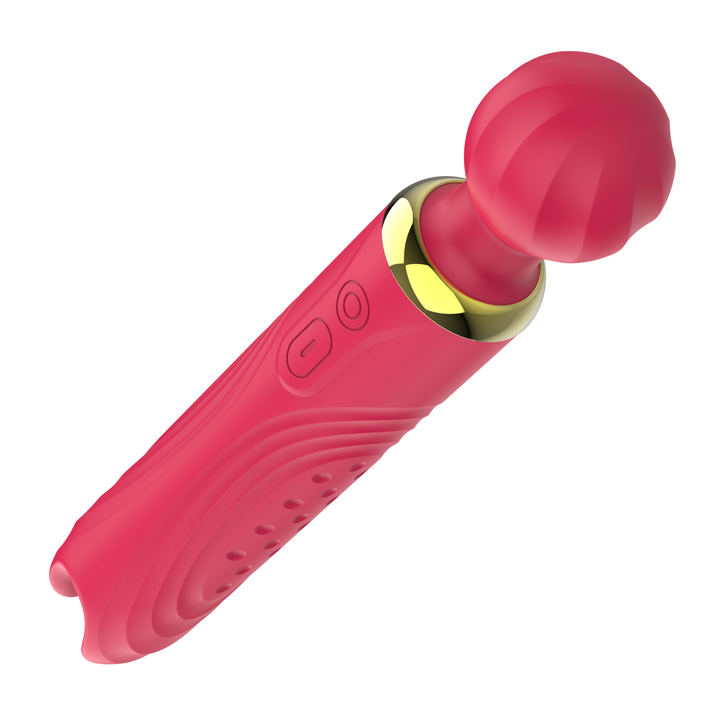 view of rippled head from red Delight Duo Dual-Ended Wand Massager 