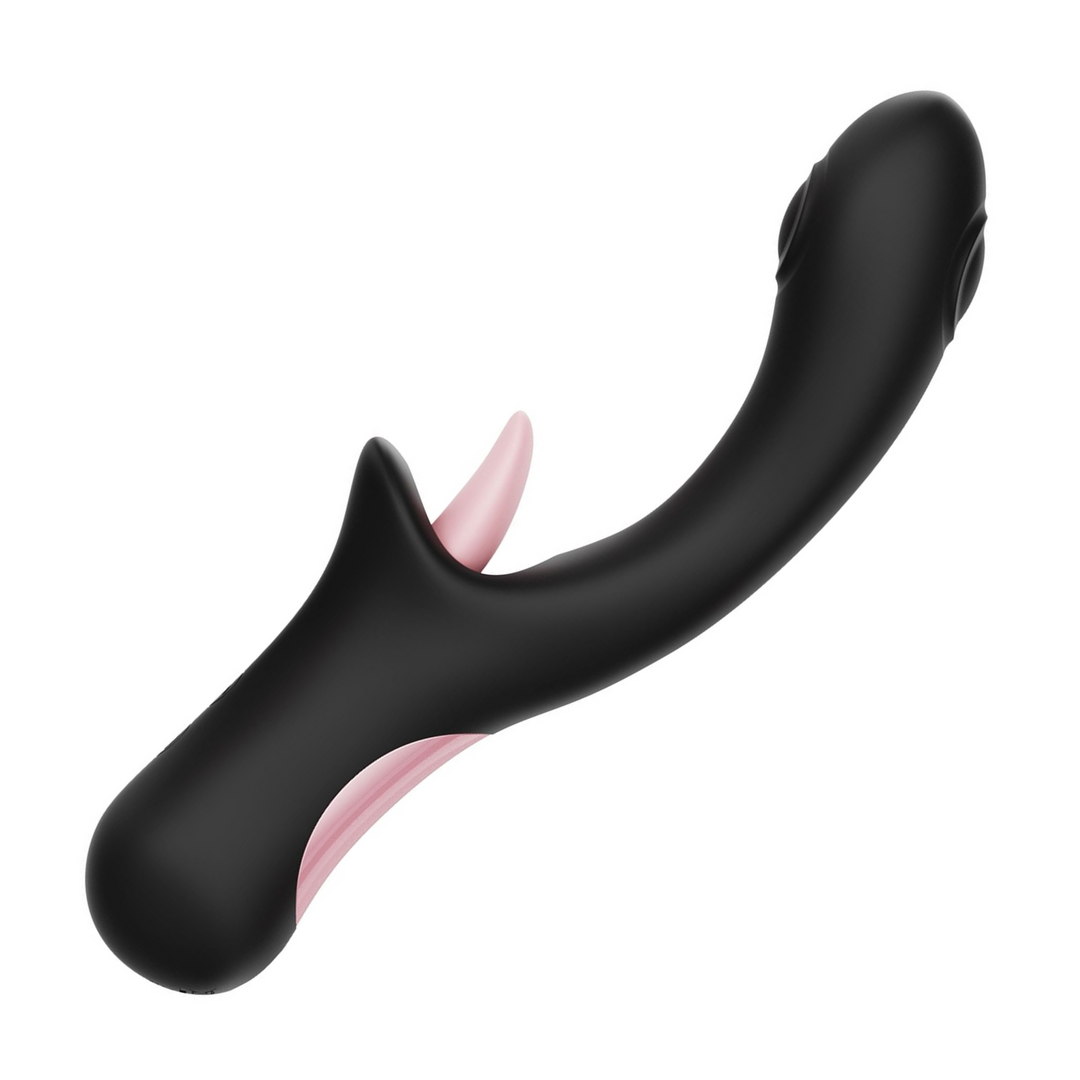 side view of black and pink silicone Lick & Knock - Thumping & Licking Rabbit  by TooTimid 