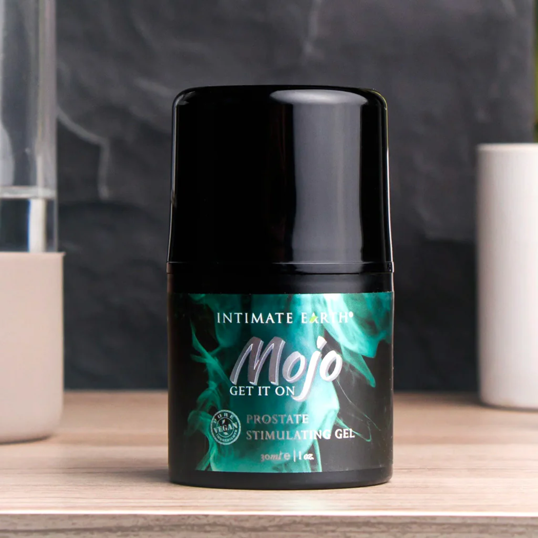  MOJO Niacin and Yohimbe Prostate Stimulating Gel Lubricant 1oz as seen on a table 