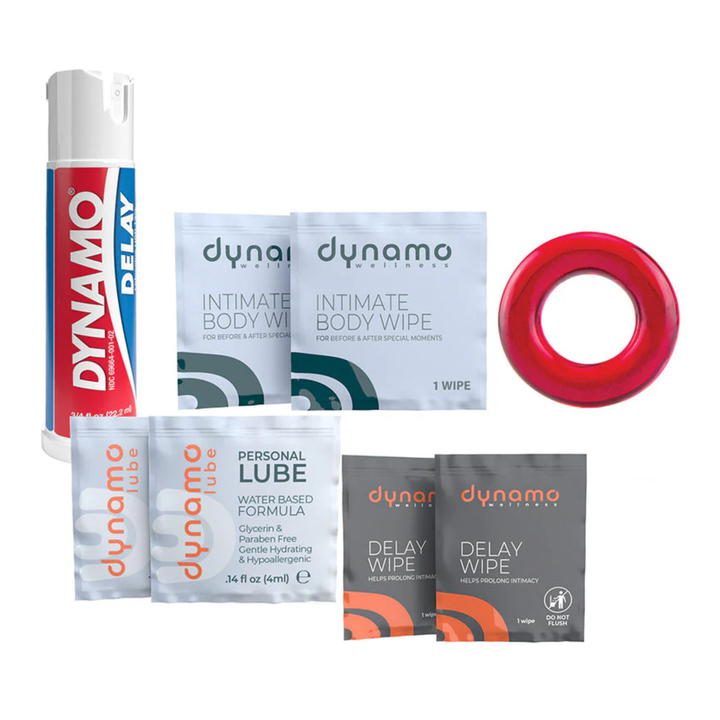 contents from Dynamo Wellness All Night Intimacy Kit pulled out of packaging 