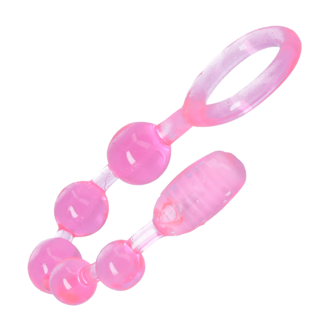 angled side view of Wet Dreams Sex Snake Silicone Vibrating Anal Beads with power switch 