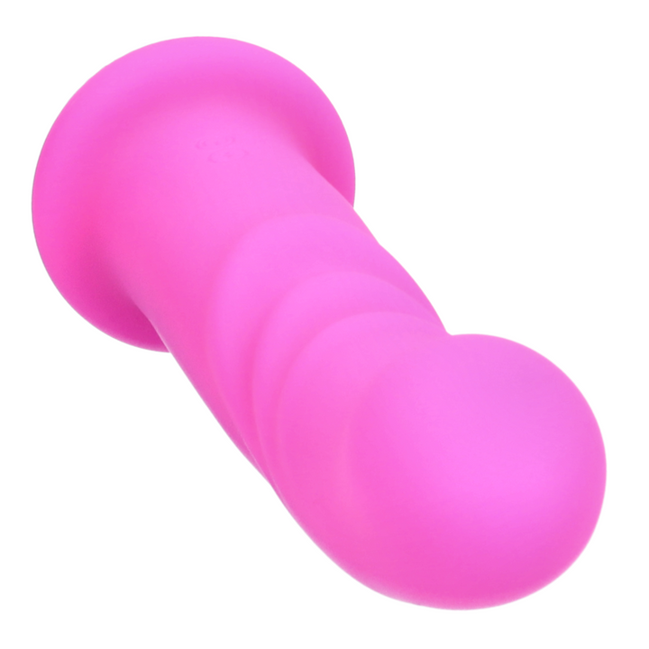 view of bulbous tip from pink twirling g-spot dildo 